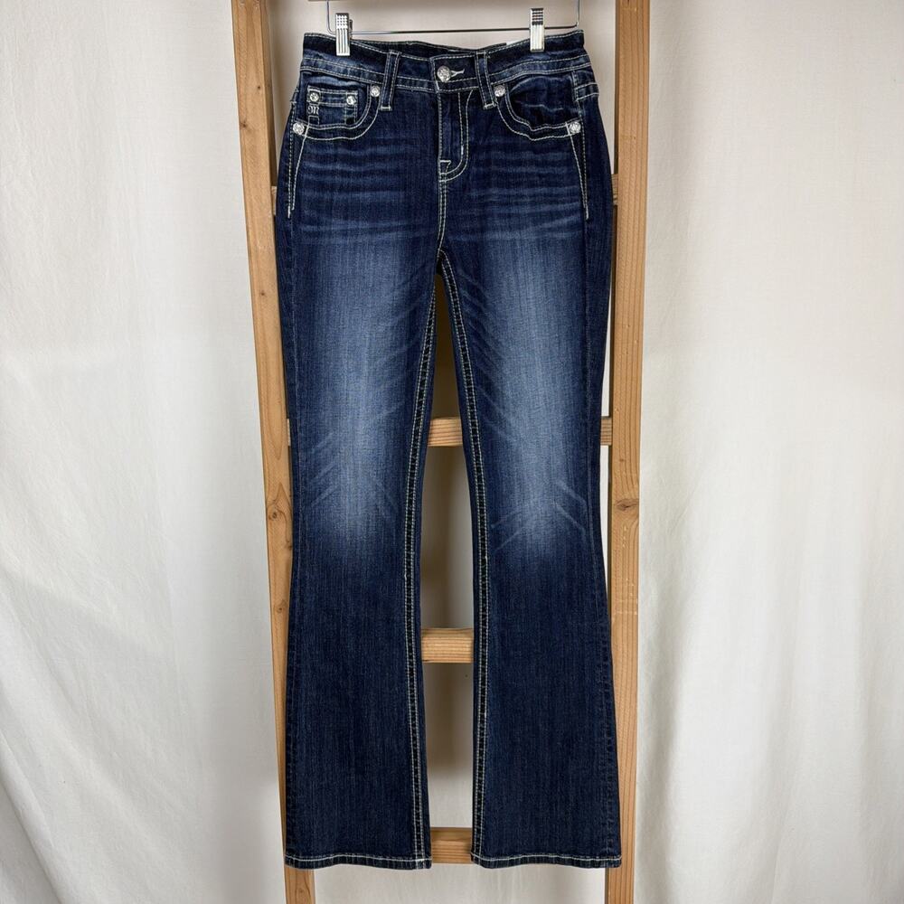 NWT Miss Me Dark Wash Denim Midrise Bootcut Jeans SZ 27 #0781